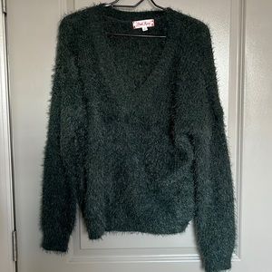Pink Rose color Forest Green fuzzy sweater